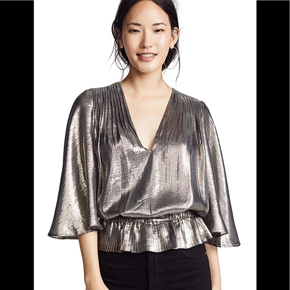 Ramy Brook Metallic Silver V-Neck Blouse